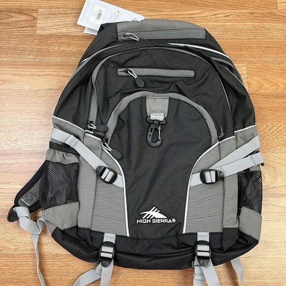 High Sierra Loop Backpack 33L Black Grey Tablet Sleeve Travel Work School NEW - Picture 1 of 7